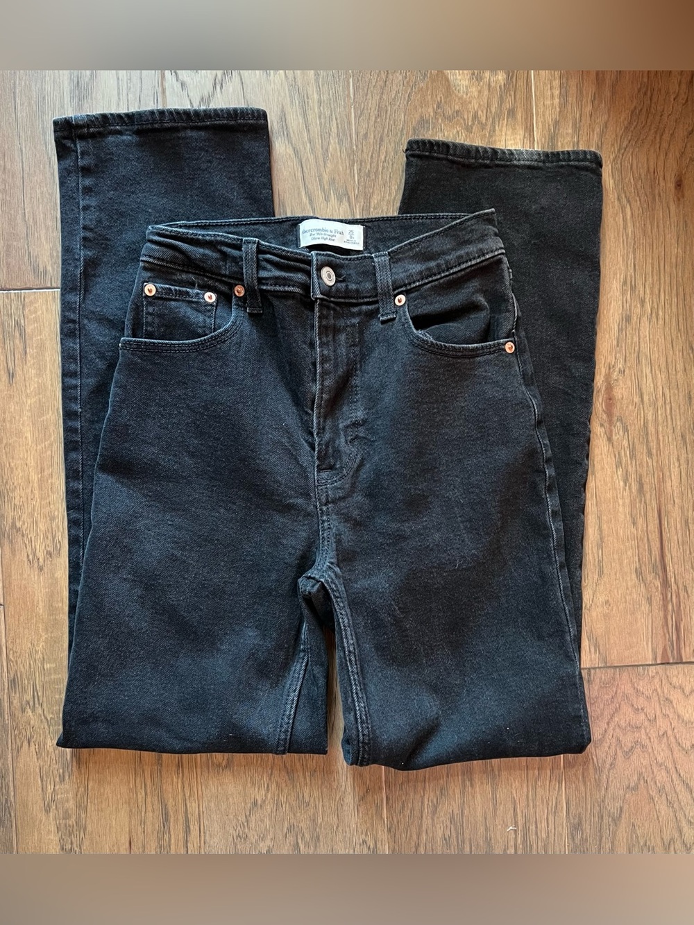 Abercrombie & Fitch 90s straight straight leg ultra high rise black jeans Sz 25